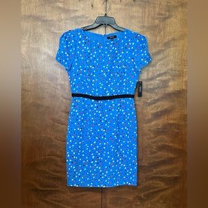 IMNYC Isaac Mizrahi Confetti Dot Puff Sleeve Sheath Dress Womens 10 Blue Lined